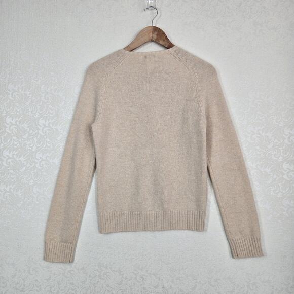 J Crew Lambs Wool Angora Rabbit Hair Cardigan sz M Beige Rhinestone Buttons - Picture 8 of 15